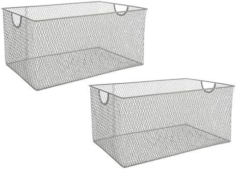 YBM HOME Kitchen Pantry Organizer Mesh Wire Storage Basket for Shelves, Pantry, and Cabinets, Multipurpose Steel Wire Basket for Organizing Office, Household, 14.5 x 9 x 7 in, Pack of 2
