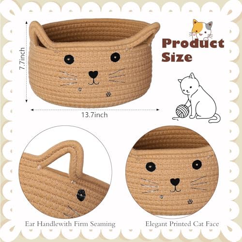 Zopeal Cat Woven Gift Basket Storage,13.7 x 7.8 Inch,Khaki