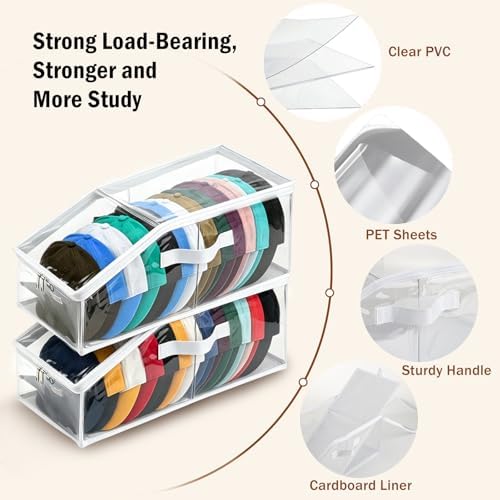 2 Pack Foldable Clear Baseball Cap Storage, Stackable Hat Organizer