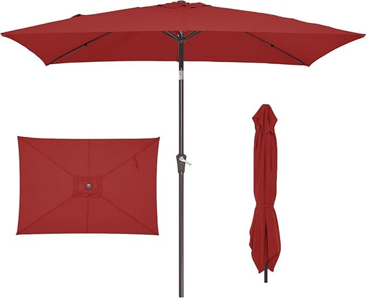 JEAREY 6.5x10 ft Rectangular Patio Umbrellas Rectangle Outdoor Umbrella with Push Button Tilt and Crank, Market Table Umbrella 6 Sturdy Ribs UV Protection for Poolside Garden Backyard Deck, Red