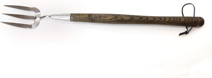 Burpee 20" Stainless Steel Fork | Durable Long Lasting Garden Tool | Leather Wrist Strap 6" Handle, 10 Year Warranty