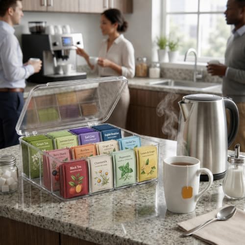 Socks Underwear Drawer Organizer, 16 Compartment Clear Plastic Storage Box with Lid & Adjustable Dividers, Tie Box, Tea Bag Organizer, Acrylic Organizer Box (12x10x3.9 Inch)