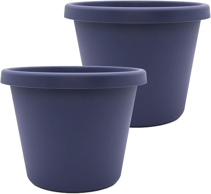 The HC Companies 16 Inch Prima Round Planter Pots w/Drainage Holes & Rolled Rim, Lightweight UV-Resistant Plastic Indoor & Outdoor Planters, 2-Pack Flower Pots for Garden & Home Decor, Twilight Blue