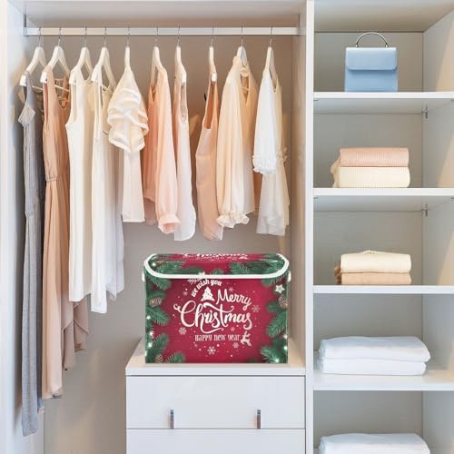 senya Christmas Storage Baskets Merry Christmas Happy New Year | Collapsible Storage Bins with Lids Boxes Clothes Baskets for Organizing