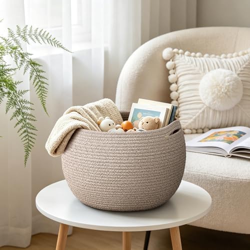 Goodpick Large Toy Storage Basket for Kids, Round, 15.7" x 10.5", Jute | Woven Rope Basket with Handles, Holds Blankets, Toys & Baby Shower, Decorative Basket for Living Room & Bedroom Décor