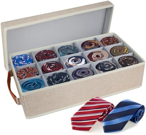 Lukeline Belt Organizer for Closet, Tie Storage Organizer Bins with 15 Compartments Drawer Organizer, Linen Closet Organizers Storage Box for Socks, Bras, Briefs, Ties, Belts