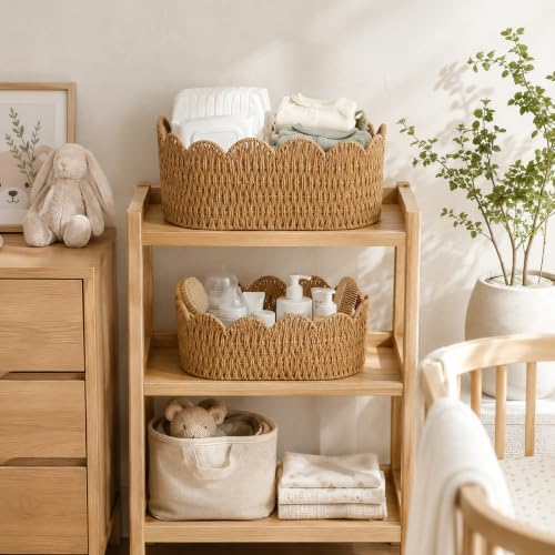 Endymion Set of 2 Scalloped Wicker Basket,Rattan Baskets for Organizing
