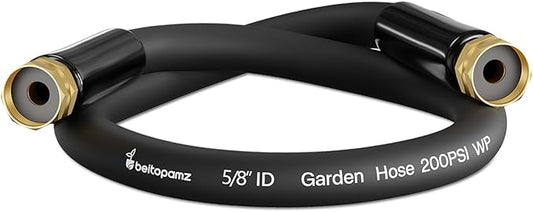 Beitopamz Short Garden Hose 1 ft x 5/8" Female to Female, Heavy Duty Small Water Hose Extender Connector, Leak-Free Connections Hybrid Rubber Leader Hose with 3/4" Double GHT Fittings, Black