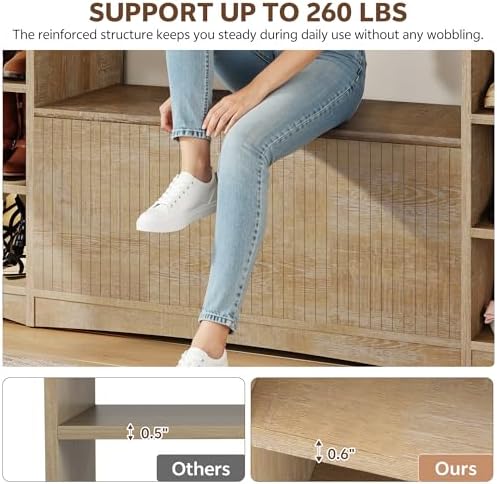 U-Shaped Shoe Cabinet Bench with Flip-Open Box & Shelf, Natural