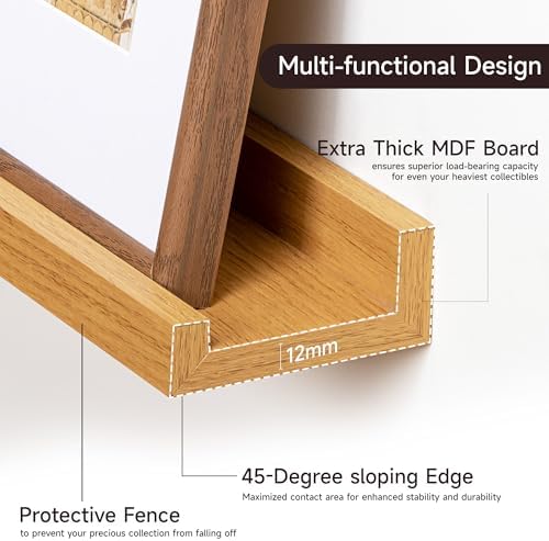 Fun Memories Picture Ledge Shelf for Wall, Floating Shelves Set of 4, 48 Inch Long Nursery Book Shelves for Toys Storage, Kids Bookshelf Wall Mounted for Books Photo Frames, Oak