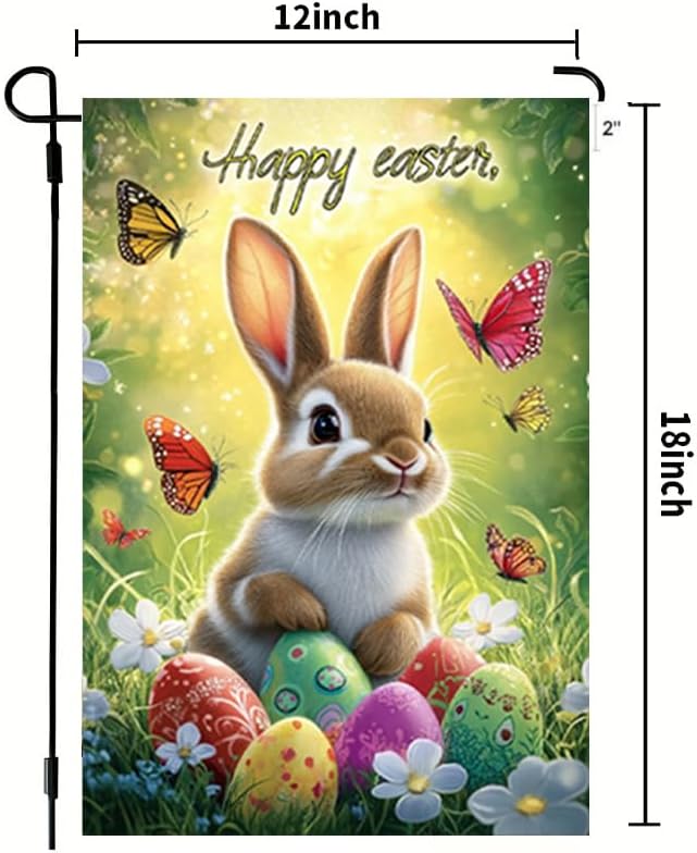 Happy Easter Garden Flag 12x18 Double Sided, Small Burlap Floral Butterfly Eggs Bunny Garden Flags Easter Holiday Outdoor Yard Decorations