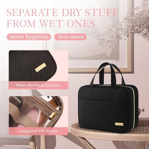 HOTOR Hanging Travel Toiletry Bag Women Men Essentials Black | Big Compartment, Waterproof Travel Accessories, Makeup Organizer Cosmetic Bag for Cruise, Gift, Road Trip, Vacation, Medium