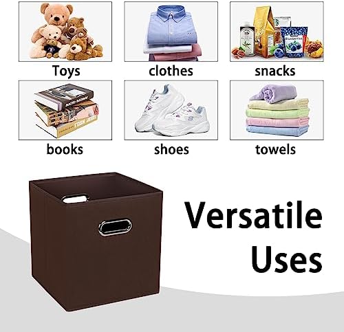 Black Foldable Storage Cubes Bins , Fabric Storage Box Cubes Organizer Baskets with Dual Handles for Home Organizer (Coffee)