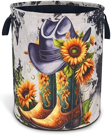 American Western Cowboy Hat Boots Laundry Basket Oxford Cloth 18.9 x 16.5In