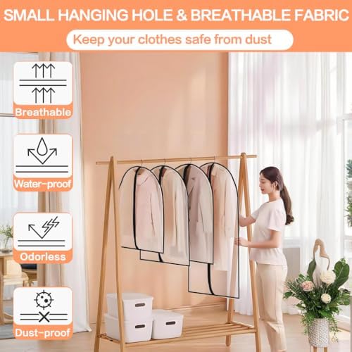Garment Bags for Hanging Clothes Travel (Set of 12) Clothes Storage Bags Closet Cover for Open Closet with Zipper for Suit, Sweaters Travel Laundry Wardrobe Closet Garment Dust Cover