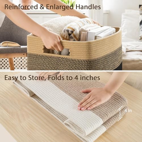 Optish 75L Large Woven Blanket Basket, Storage Basket with Handles