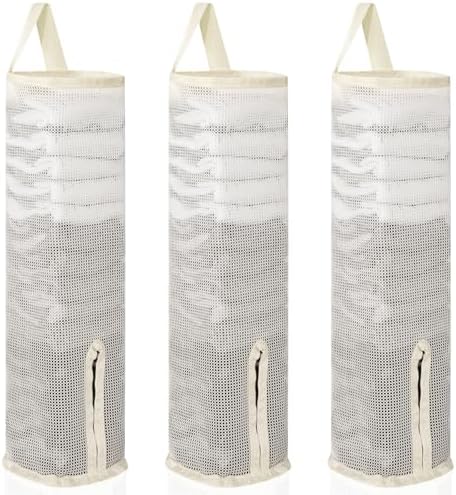 Hanging Sock Storage Bag,Wall Mount Multifunctional Bag,Sock Underwear Organizer,Hanging Closet Organizer,Saver Kitchen Storage Holder for Storing Socks Ties Plastic Bag 3PCS (Beige)