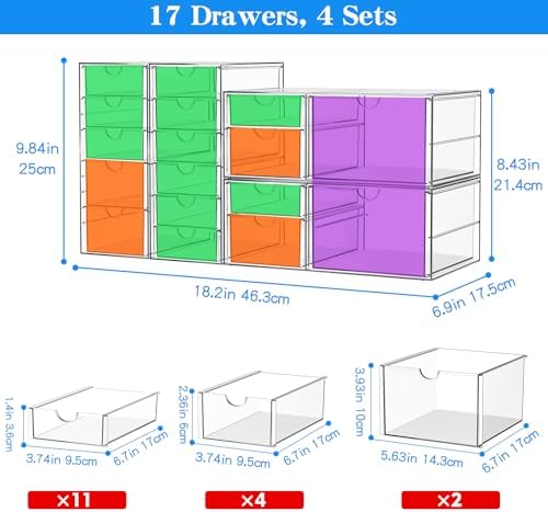 ARSTPEOE 17-Drawer Acrylic Storage & Makeup Organizer for Desk, Bath