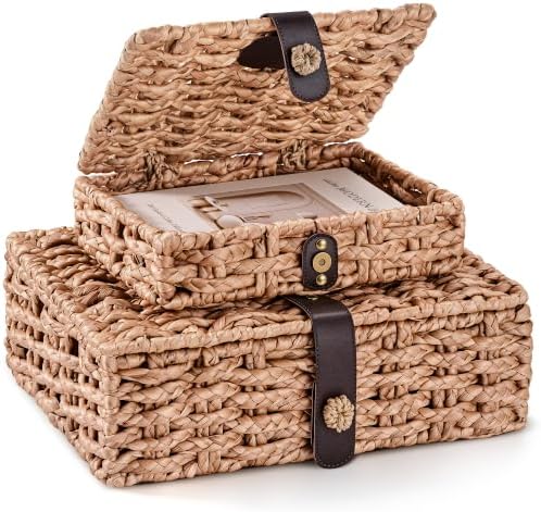 JARLINK Decorative Box with Lid, Handwoven Water Hyacinth Wicker Woven Box