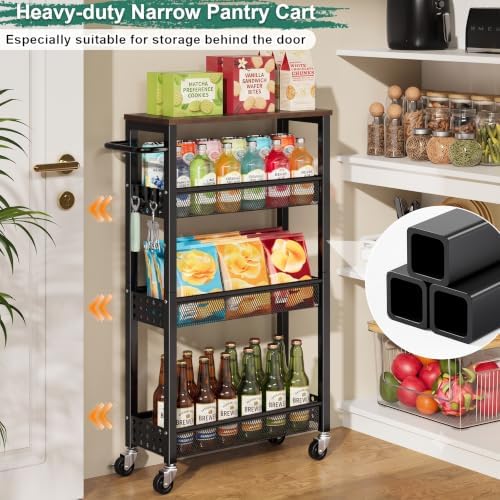 4 Tier Slim Rolling Cart with Wheels for Between Washer and Dryer Storage