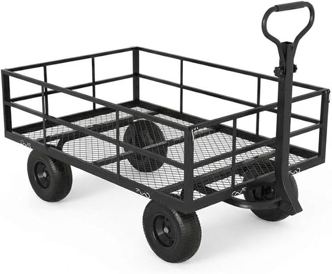  Heavy Duty Steel Garden Cart, 1200 LBS Load Capacity Garden Wagon with 10 inch Tire and 180° Rotating Handle Attach to ATV or Tractor Blac