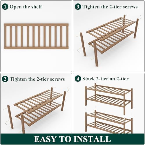 Smiry Bamboo Shoe Rack, 14 Vertical Slats, 4 Tier - 26.8" Wide, Walnut