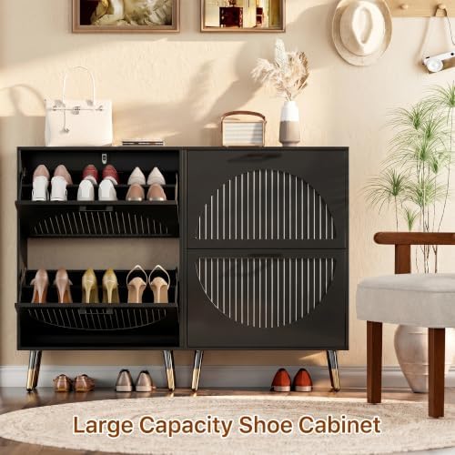 Farmhouse Shoe Cabinet Storage for Entryway, Slim Hidden Shoe Rack Cabinet