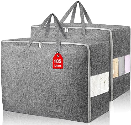 105L Extra Large Storage Bags, Comforter Blanket Storage Bags Grey 2Pack
