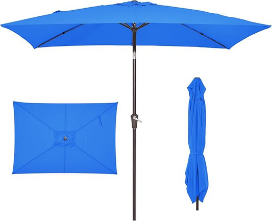 JEAREY 6.5x10 ft Rectangular Patio Umbrellas Rectangle Outdoor Umbrella with Push Button Tilt and Crank, Market Table Umbrella 6 Sturdy Ribs UV Protection for Poolside Garden Backyard Deck, Royal Blue