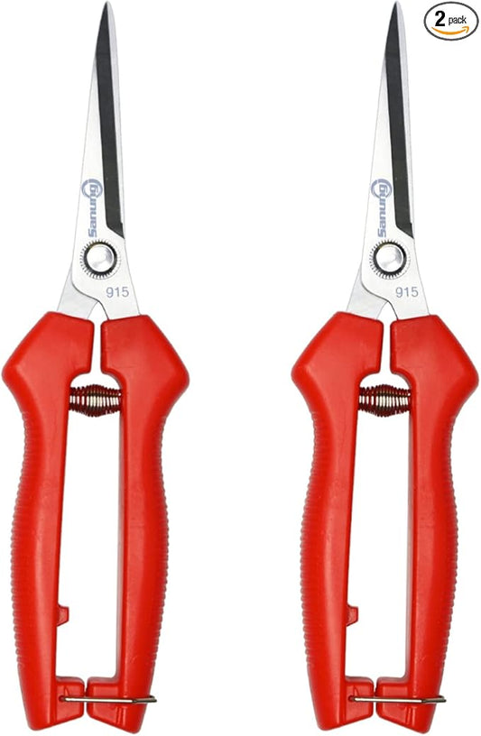Sanung 2 PACK Straight Stainless Steel Pruning Shears, Hand Pruner Garden Trimmer Scissors with PVC Handle Safety Lock, Ideal for Gardening, Tree Trimming