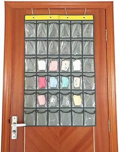 NIMES Hanging Closet Underwear Sock Jewelry Storage Over The Door Classroom Cell Phone Calculator Organizer 36 Clear Pockets (GREY)