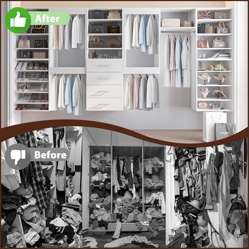 Modular Closet System, 60" Wide Wall-Mounted Closet Tower Organizer with Shelves and Drawers for Walk-In Closet Storage, White