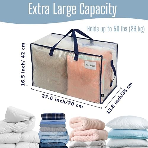 VENO 10 Pack Clear Extra Large Moving Bags & Storage Totes, Heavy Duty Organizer with Reinforced Handles & Strong Zippers for Clothes, College Dorm Essentials, Moving Supplies