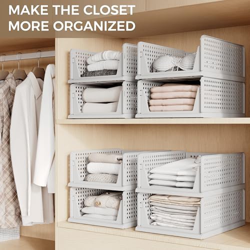 Pinkpum 8 Pack Closet Organizer Storage Bins Stackable Plastic Drawer Shelf