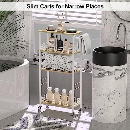 NOVIMANGO Slim Storage Cart White 4 Tier Rolling Cart with Wheels
