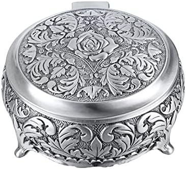 Hipiwe Metal Jewelry Box Vintage Ring Holder Small Round Trinket Organizer