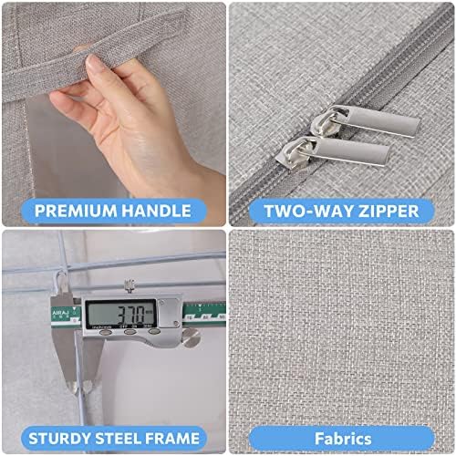 CYhom 3Pack Foldable Storage Bins - Frame Storage Box Linen Fabric Stackable Clothes Container Organizer with Clear Window & Carry Handles Large Capacity (Small-22L, Light Grey)