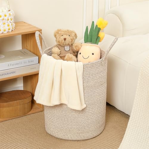 80L Large Woven Laundry Basket Hamper, 100% Natural Cotton Rope, Handwoven & Durable, Storage for Blankets, Toys, Clothes, Decorative Nursery Hamper for Living Room, Baby Room, Bedroom (Brown)