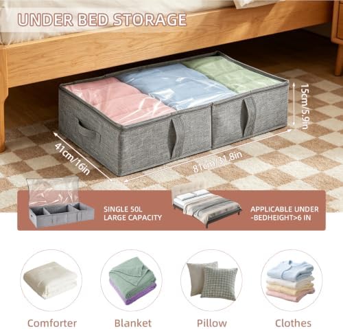 4-Pack Underbed Storage Containers with Clear PVC Lid(31.8×16×5.9in)