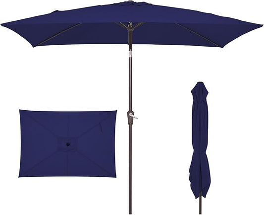 JEAREY 6.5x10 ft Rectangular Patio Umbrellas Outdoor Market Umbrella with Push Button Tilt and Crank, Rectangle Table Umbrellas 6 Sturdy Ribs UV Protection for Pool Garden Backyard Deck, Dark Blue