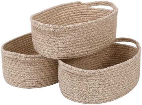 JMvicyroam Small Woven Basket, Empty Gift Basket, Oatmeal/3 Pack