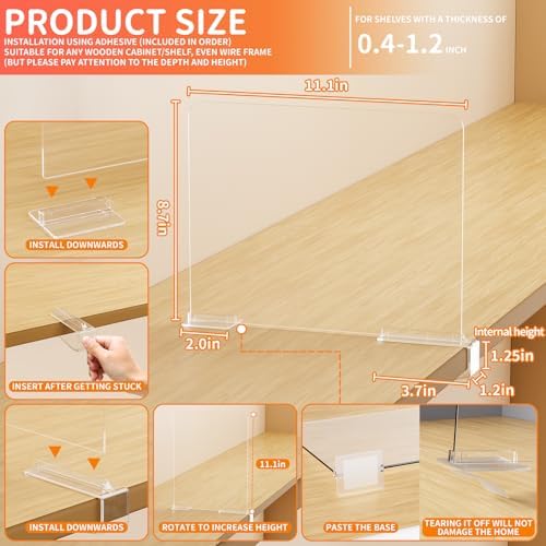 Yieach 6 Pack Acrylic Shelf Dividers for Closet Organization,Towel,Sweater,Purse Organizer - Adjustable Height - Vertical Shelf Separators for T Shirt,Clear Closet Shelf Divider for Wood Shelves