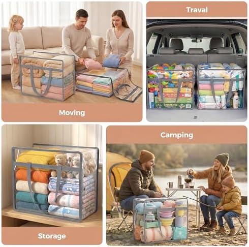 6 Pack Clear Storage Bags for Clothes, 45L Closet Organizers and Storage