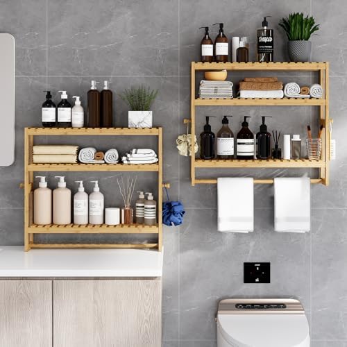 RRX Bathroom Shelf Storage Organizer, Shelf 3-Tier Adjustable Layer, Beige