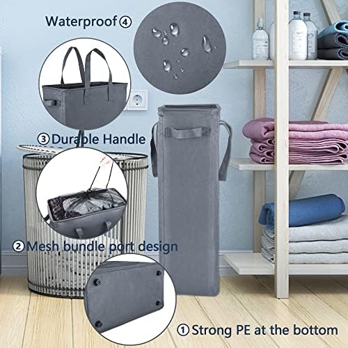 Odonata Slim Laundry Hamper Handles Collapsible Laundry Basket Thin Dirty Clothes Basket Narrow Laundry Bag Foldable Dirty Hamper 45L (Dark Grey)