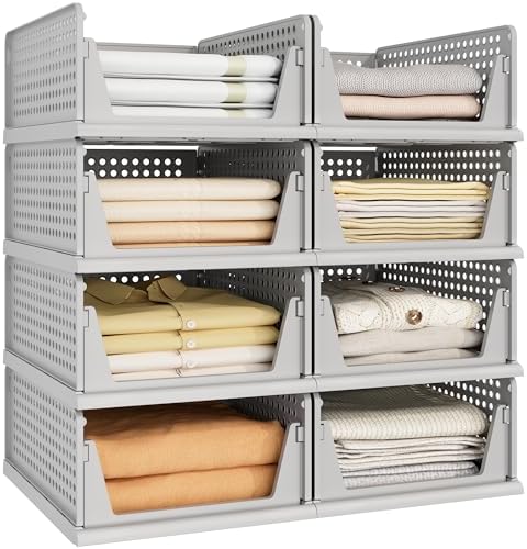 Pinkpum 8 Pack Closet Organizer Storage Bins Stackable Plastic Drawer Shelf