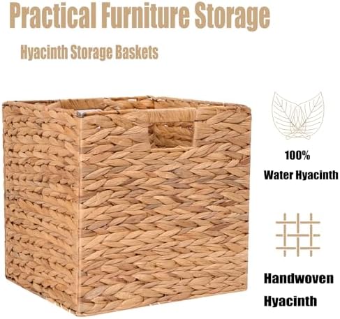 12x12x12 Inch Wicker Storage Basket Set of 2 Foldable Hyacinth Storage Box