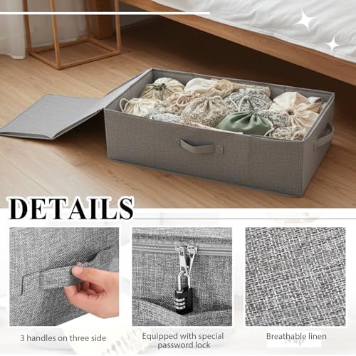 Briwooody 29.9 x 15 x 6.7in Discreet Lockable Under Bed Storage Bag,Gray