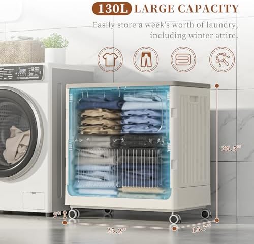 130L Rolling Laundry Hamper with Lid Laundry Basket