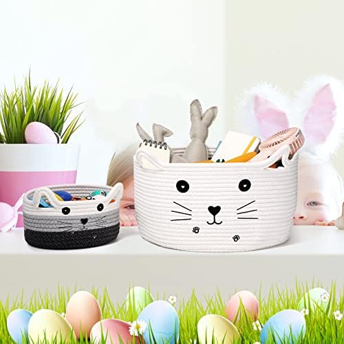 Zopeal Cat Woven Gift Basket Storage,13.7 x 7.8 Inch,White